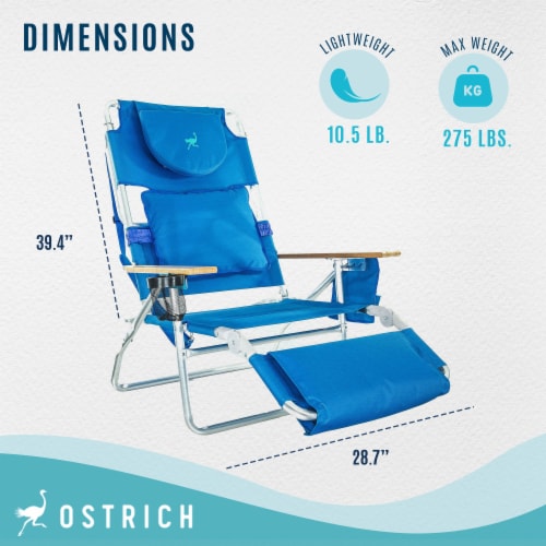 Ostrich Deluxe 3N1 Lightweight Outdoor Lawn Beach Lounge Chair w/ Footrest, Blue Perspective: back