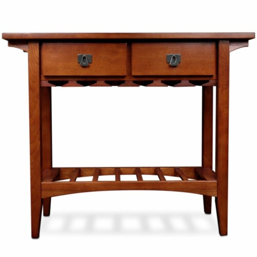 Leick Furniture Wood Mission Wine Table with Storage Drawers in Russet Oak Perspective: back