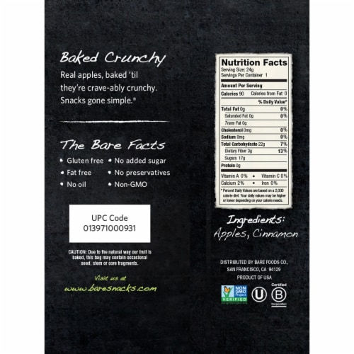 Bare® Baked Crunchy™ Gluten Free Cinnamon Apple Chips Perspective: back