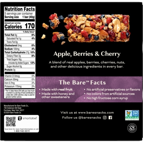 Bare® Apple Berries & Cherry Fruit and Nut Bars Perspective: back