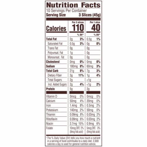 Pepperidge Farm Very Thin 100% Whole Wheat Bread Perspective: back