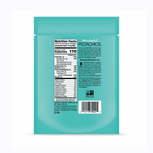 Wonderful® No Shells Sea Salt and Vinegar Pistachios Perspective: back