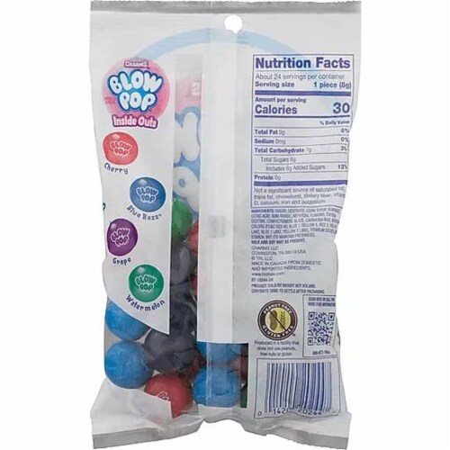 Charms Blow Pop Gumballs Candy, Inside Outs, 7 Ounce Bag Perspective: back