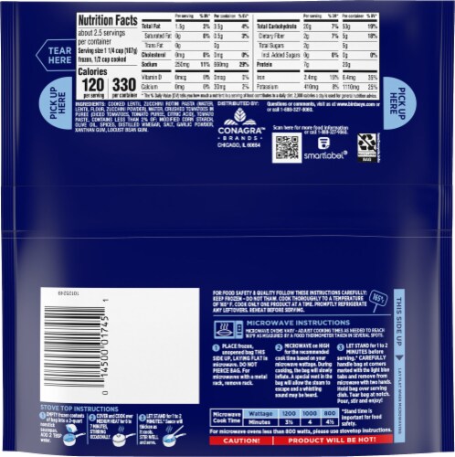 Birds Eye® Veggie Pasta™ Rotini Marinara Made With Zucchini and Lentils Frozen Meal Perspective: back