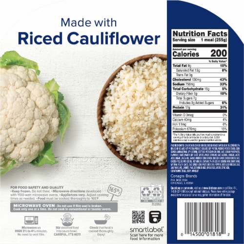 Birds Eye Chicken Fried Riced Cauliflower Bowl Frozen Meal Perspective: back