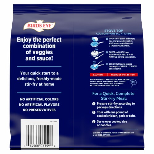 Birds Eye Stir Fry Veggies and Sauce Sesame and Garlic Frozen Vegetables Perspective: back