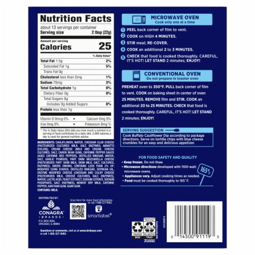 Birds Eye Buffalo Cauliflower Dip Frozen Appetizer Perspective: back