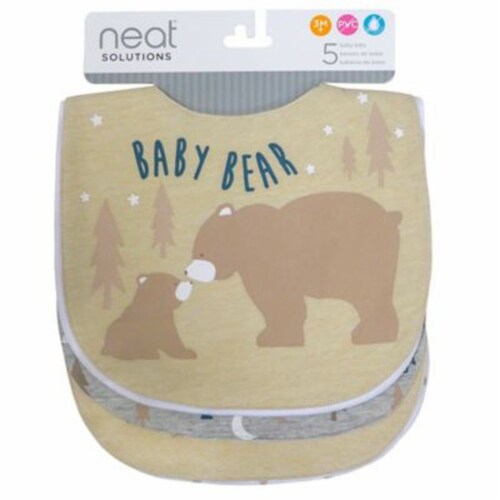 Neat Solutions® 5-Pack Boy Aspirational Water-Resistant Infant Bibs in Oatmeal/White Perspective: back