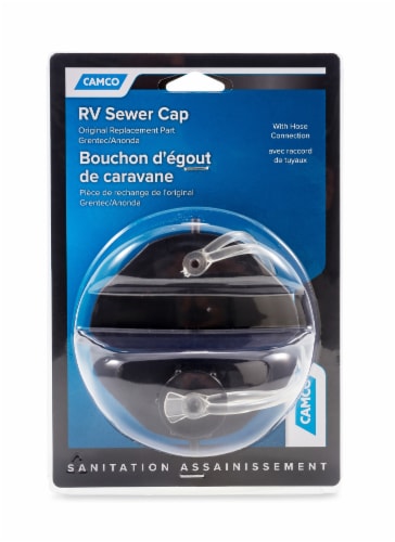 Camco RV Sewer Cap with Hose Connection - Black Perspective: back