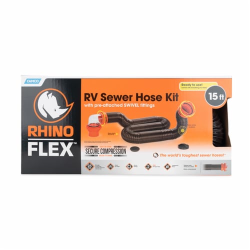 Camco RhinoFLEX RV Sewer Hose Kit with Pre-attached Swivel Fittings Perspective: back