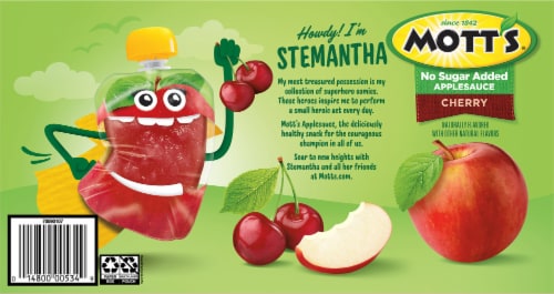 Mott's® No Sugar Added Cherry Applesauce Pouches Perspective: back