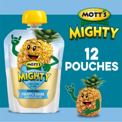 Mott's Mighty No Sugar Added Pineapple Banana Applesauce Pouches Perspective: back