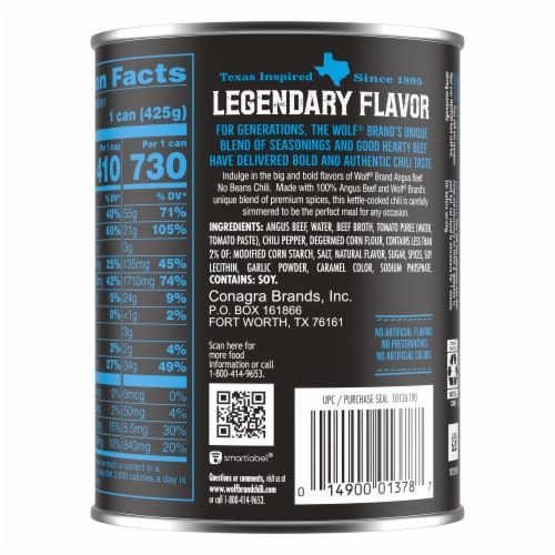 Wolf Brand Angus No Beans Chili Perspective: back