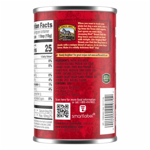 Wolf Brand Chili Hot Dog Sauce Canned Chili Perspective: back
