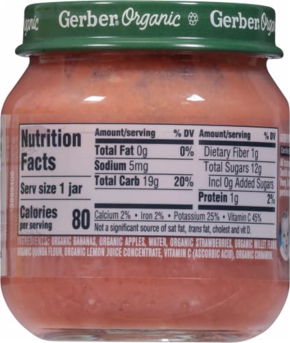 Gerber Organic Banana Apple Strawberry with Millet Quinoa & Cinnamon Stage 2 Baby Food Perspective: back