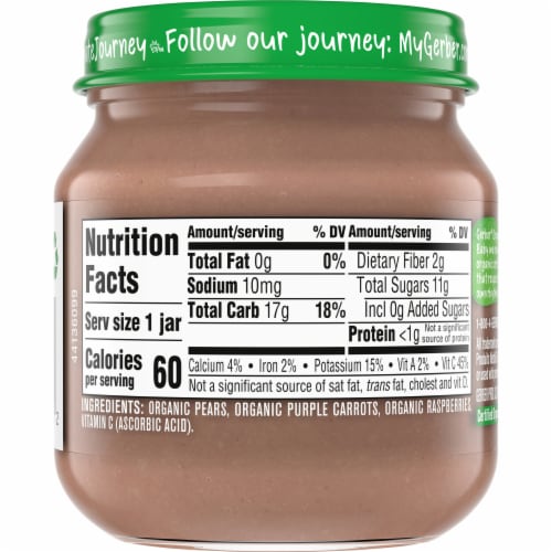Gerber Organic 2nd Foods Pear Purple Carrot Raspberry Baby Food Perspective: back