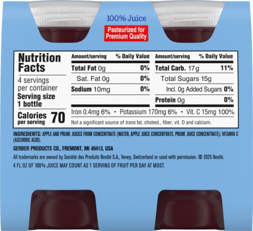 Gerber® 100% Juice Apple Prune Juice Bottles Perspective: back