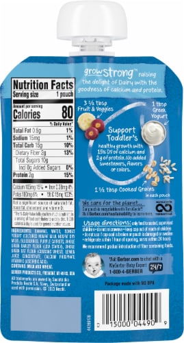 Gerber® Strong Banana Blueberry Purple Carrot Greek Yogurt Mixed Grains Toddler Food Pouch Perspective: back