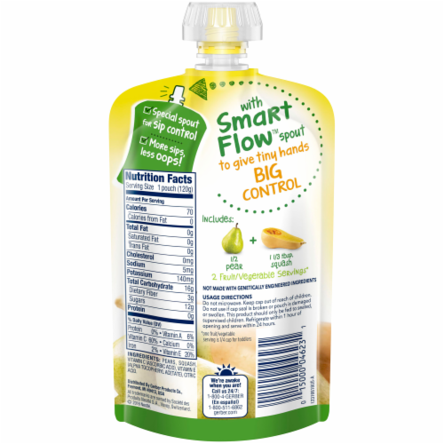 Gerber Grabbers Pear & Squash Squeezable Puree Pouch Perspective: back