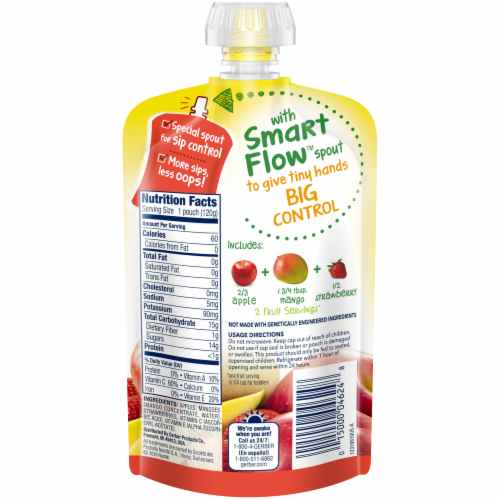 Gerber Grabbers Apple Mango & Strawberry Squeezable Puree Pouch Perspective: back
