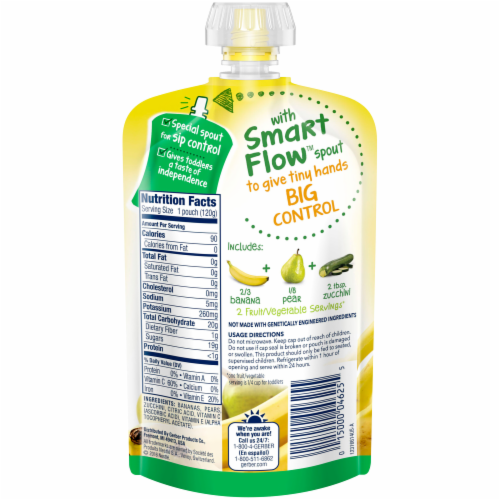 Gerber Grabbers Banana Pear & Zucchini Squeezable Puree Pouch Perspective: back