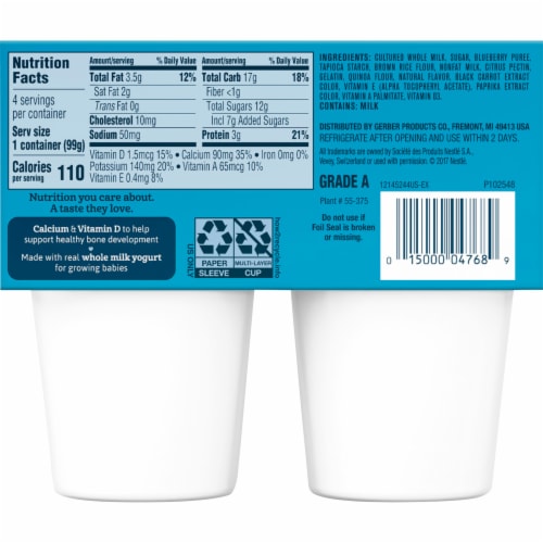 Gerber® Yogurt Blends Blueberry with Whole Grains Snack Cups Perspective: back
