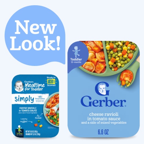 Gerber Cheese Ravioli in Tomato Sauce with Mixed Vegetables Toddler Food Tray Perspective: back