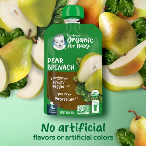 Gerber® Organic Pear Spinach Stage 2 Baby Food Pouch Perspective: back