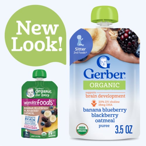 Gerber® Wonder Foods Organic Banana Blueberry Blackberry & Oatmeal Stage 2 Baby Food Pouch Perspective: back