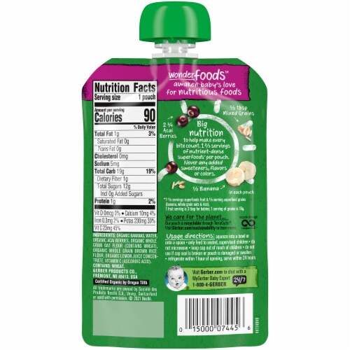 Gerber® Organic 2nd Foods Banana Acai Berry Mixed Grain Baby Food Perspective: back