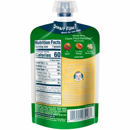 Gerber Organic Toddler Apple Mango Brown Rice with Vanilla Baby Food Pouch Perspective: back
