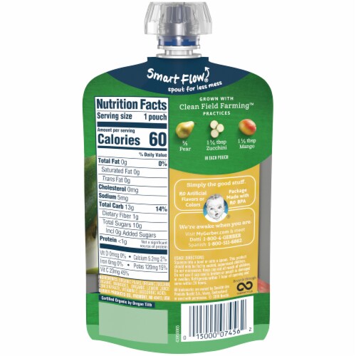 Gerber® Organic 2nd Foods Pear Zucchini & Mango Stage 2 Baby Food Perspective: back