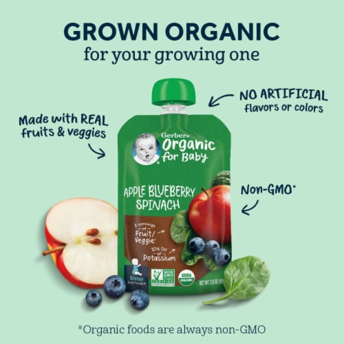Gerber® Wonderfoods™ 2nd Foods® Organic Apple Zucchini Spinach & Strawberry Baby Food Pouch Perspective: back