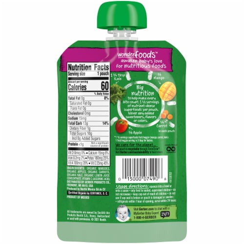 Gerber® Organic Mango Apple Carrot Kale Puree Stage 2 Baby Food Perspective: back