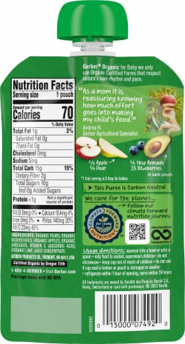 Gerber® Organic Pear Blueberry Apple Avocado Stage 2 Baby Food Perspective: back