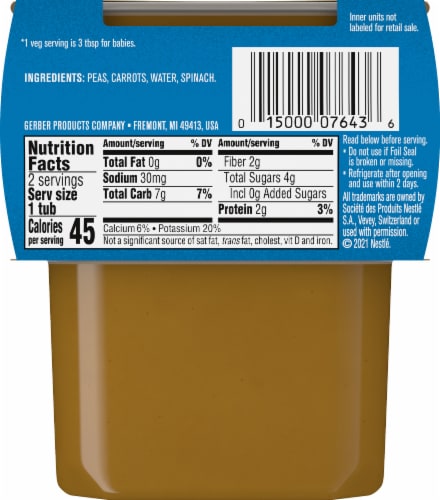 Gerber® 2nd Foods® Pea Carrot & Spinach Stage 2 Baby Food Perspective: back