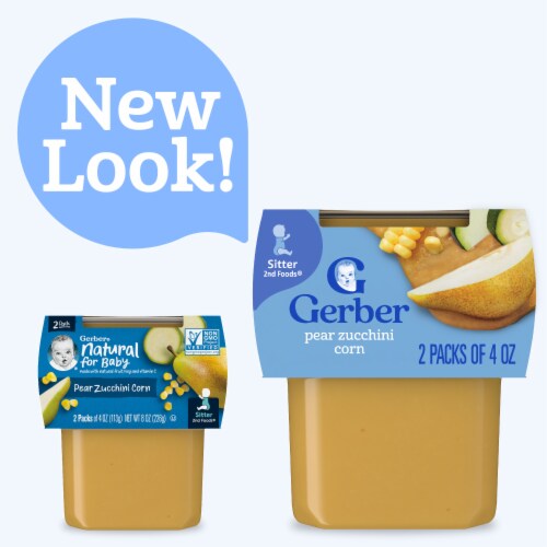 Gerber 2nd Foods Natural for Baby Baby Food Pear Zucchini Corn 4 oz Tubs (2 Pack) Perspective: back