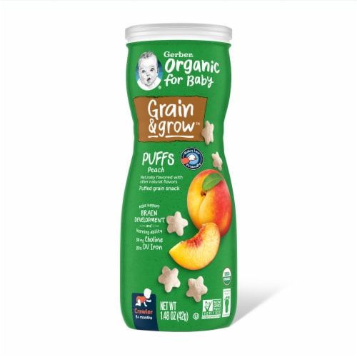 Gerber Baby Snacks Organic Puffs Peach Baby Food Perspective: back