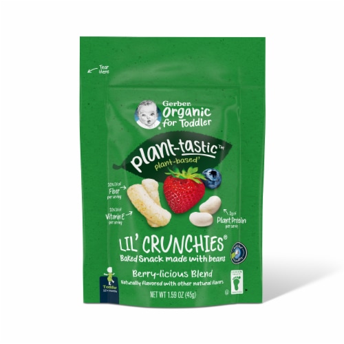 Gerber Toddler Food Organic Lil Crunchies Plant-tastic Berry Blend Toddler Snacks Perspective: back