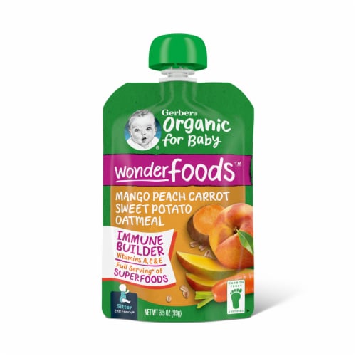 Gerber Organic Toddler Mango Peach Carrot Sweet Potato & Oatmeal Baby Food Perspective: back