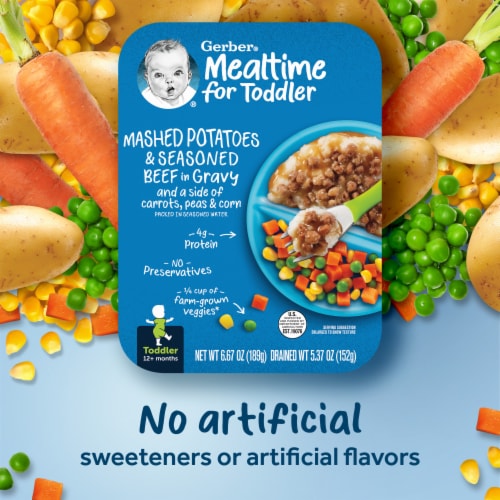 Gerber® Toddler Mashed Potatoes & Seasoned Beef in Gravy Meals Perspective: back
