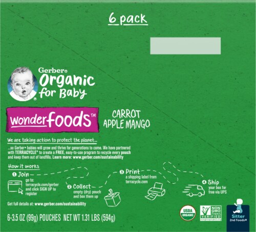 Gerber Organic 2nd Foods Carrot Apple & Mango Baby Food Pouches Perspective: back