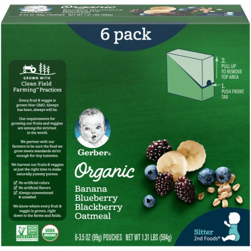 Gerber® Organic 2nd Foods Banana Blueberry Blackberry Oatmeal Baby Food Perspective: back