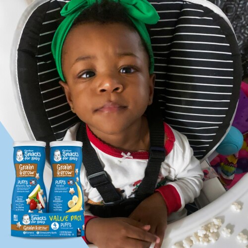 Gerber Snacks for Baby Grain &amp; Grow Puffs Banana &amp; Apple Strawberry Variety Pack Perspective: back