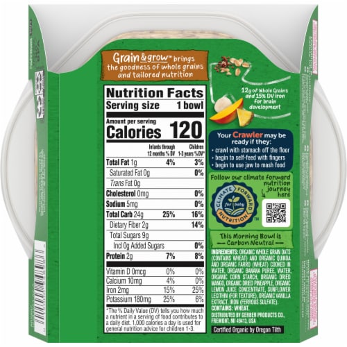 Gerber® Organic Grain & Grow™ Morning Bowl Tropical Fruits Baby Cereal Perspective: back