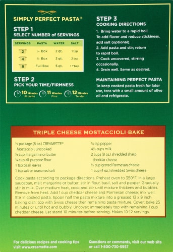 Creamette Mostaccioli Pasta Perspective: back