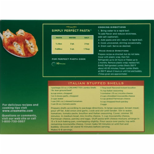 Creamette Jumbo Shells Pasta Perspective: back