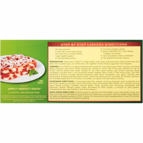 Creamette® Oven Ready Lasagna Perspective: back