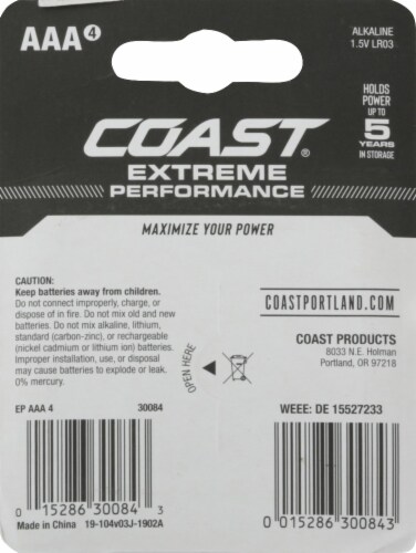 Coast Extreme Performance AAA Batteries Perspective: back