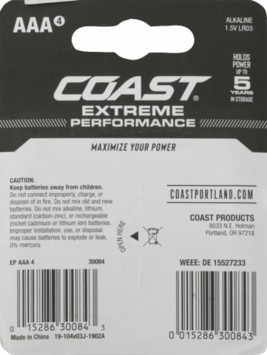 Coast Extreme Performance AAA Batteries Perspective: back
